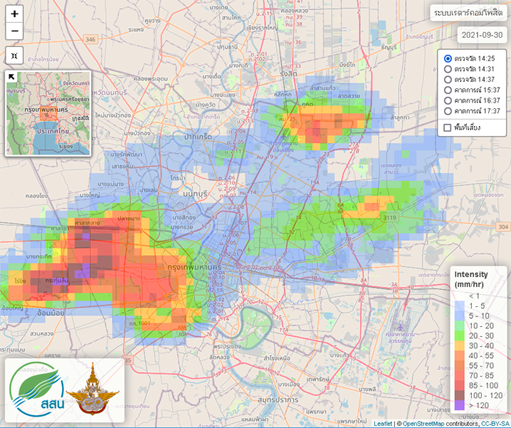 Darstellung der Radarmessungen auf der thailändischen Website