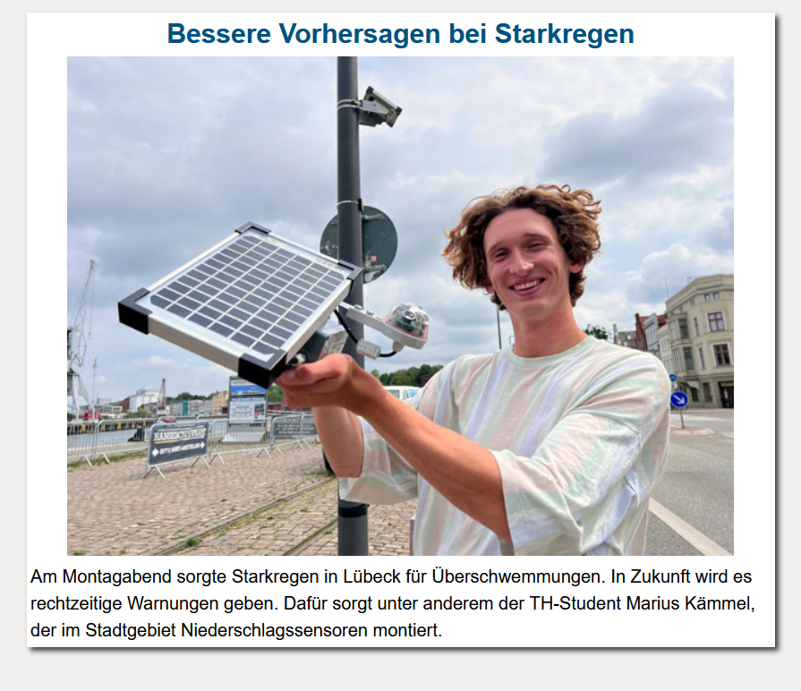 TH-Student Marius Kämmel bei der Installtion von Niederschlagssensoren für das mFund Projekt heavyRAIN