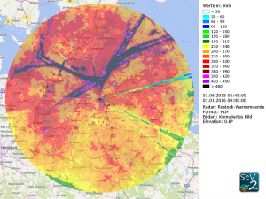 SCV2 Rostock ohne Korrektur. Kumuliertes Bild des DX-Produktes am Beispiel des Radar Rostock