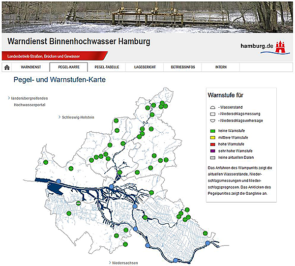 screenshot Warndienst Binnenhochwasser Hamburg